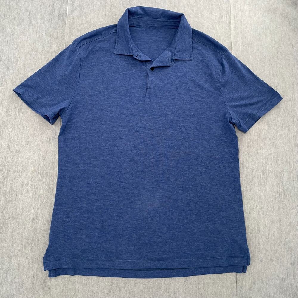 Lululemon Shirt Adult Large Blue Polo Solid Short Sleeve Active Logo Mens L
